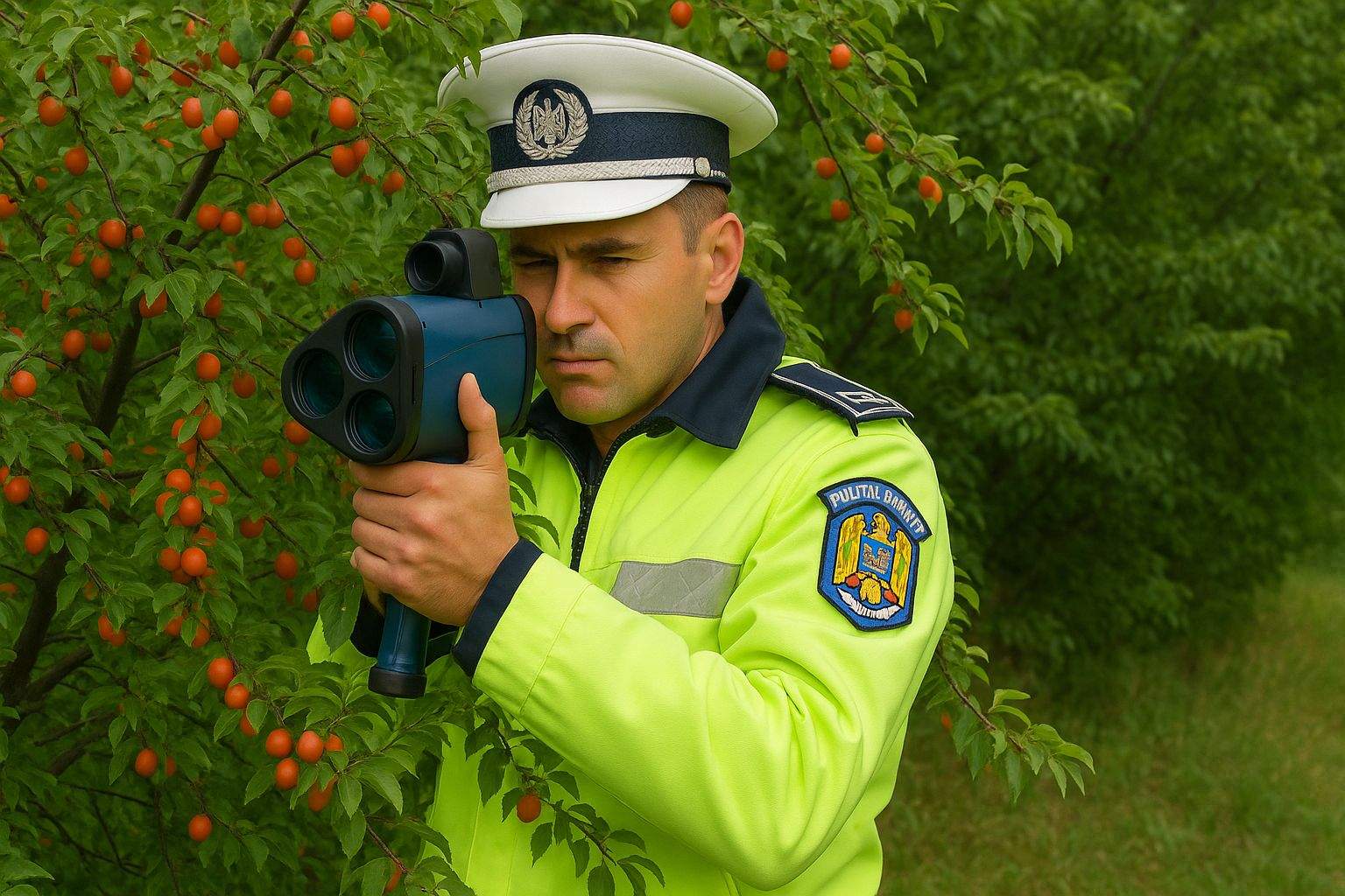 Poliţist internat cu diaree după ce a stat la pândă cu radarul într-un corcoduş