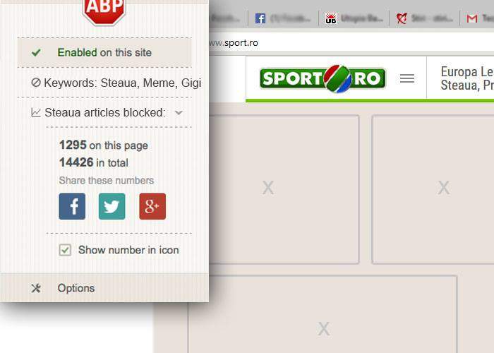 În sfârșit! AdBlock elimină acum și știrile despre Steaua de pe site-urile de sport