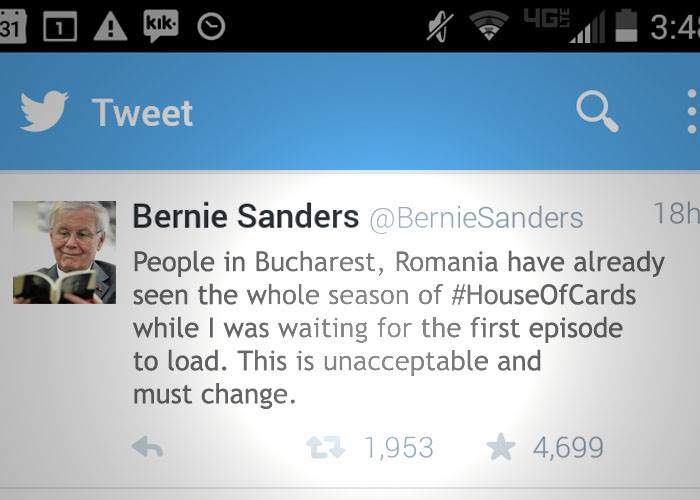 Bernie are dreptate! Cât i se încărca lui primul episod House of Cards, românii au văzut tot sezonul