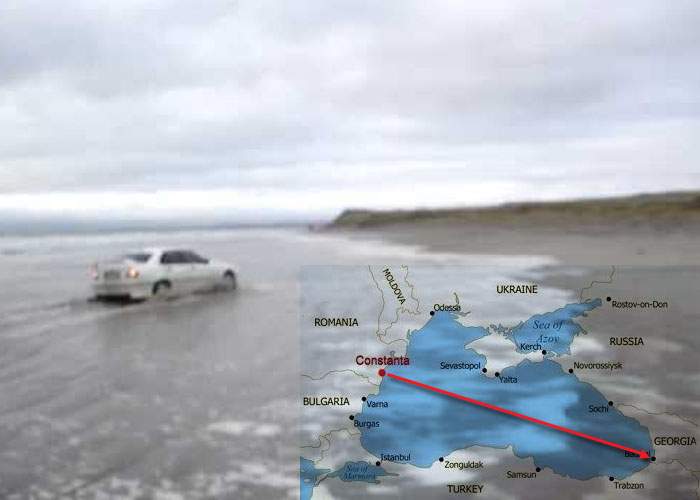 Cocalarul care a intrat acum 2 ani cu BMW-ul în mare a ieşit azi pe o plajă din Georgia