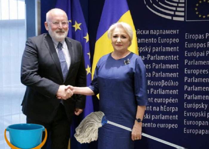 Viorica Dăncilă a şters pe jos cu Timmermans, după ce nici să şteargă pe jos nu a fost în stare singură