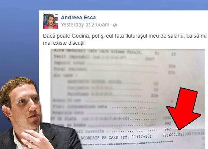 Inspirată de Godină, Esca și-a pus fluturașul de salariu pe Facebook. Invidios, Zuckerberg i-a șters postarea