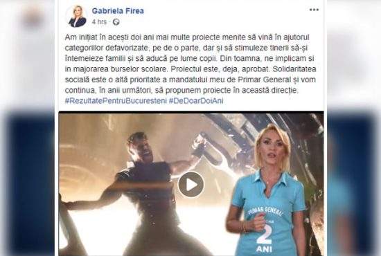 Pentru că nu se uita nimeni la filmuleţele ei cu realizări, Firea a postat pe Facebook ultimul Avengers