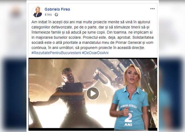 Pentru că nu se uita nimeni la filmuleţele ei cu realizări, Firea a postat pe Facebook ultimul Avengers