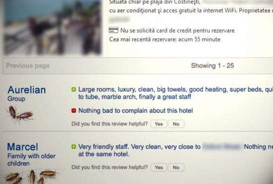 Mai bine de jumătate din review-urile de pe Booking ale hotelurilor româneşti sunt scrise de gândaci