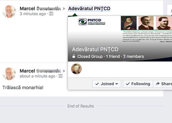 Pe Facebook există un grup cu doar 3 membri, numit PNŢCD, care nu lasă pe nimeni să intre