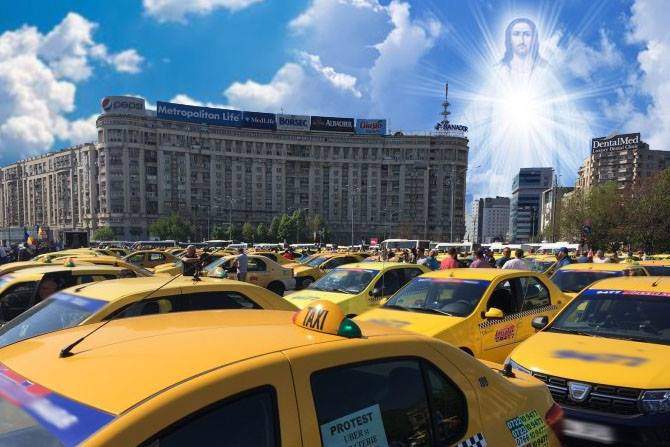 Efectul protestului taximetriştilor. Sunt atâtea cruci şi icoane la Victoriei că a apărut Iisus