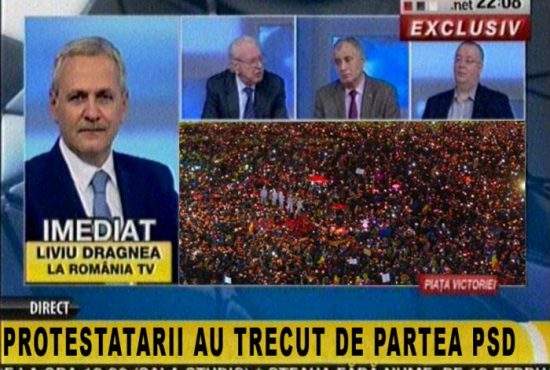 Manipulare! RTV a dat doar roșul din tricolor și a anunțat că protestatarii au trecut de partea PSD