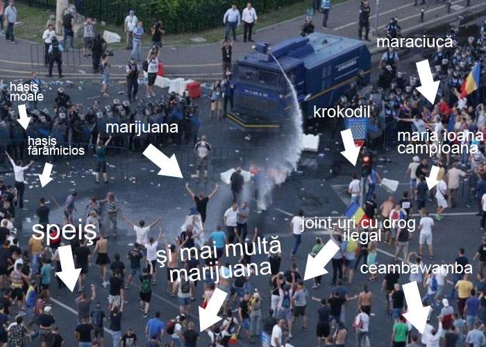 Jandarmeria susţine că nici măcar n-a dat cu gaz lacrimogen: Protestatarii aveau ochii roşii de la marijuana