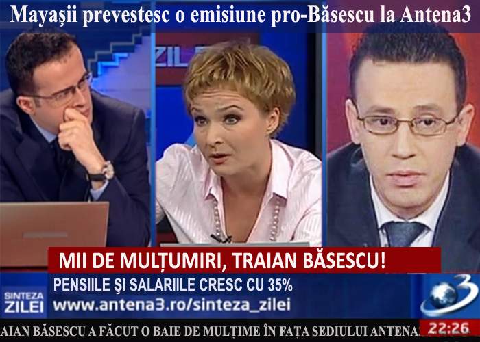 Calendarul mayaş prevesteşte că pe 21 decembrie 2012 Antena3 va difuza o emisiune pro-Băsescu