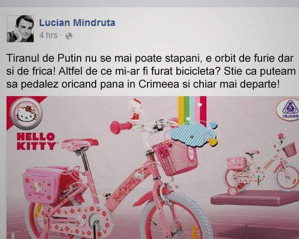 Orbit de ură față de ruși! După ce a rămas fără bicicletă, Mîndruță îl acuză pe Putin că i-a furat-o