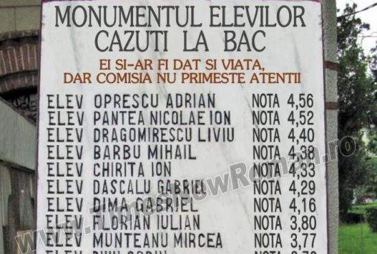 Ministerul Educației a ridicat un monument în cinstea elevilor căzuți la Bac