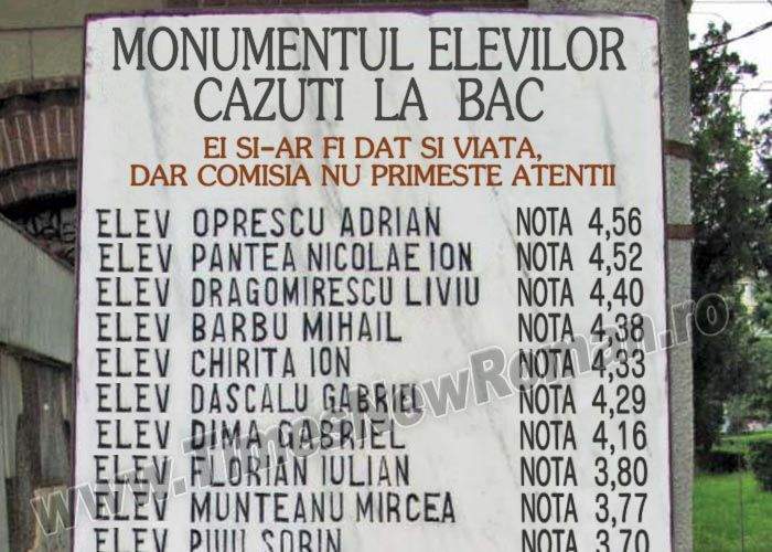 Ministerul Educației a ridicat un monument în cinstea elevilor căzuți la Bac