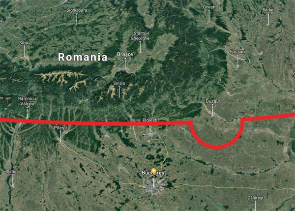 Paralela 45 face o buclă în jurul Buzăului, de silă să nu intre în Moldova