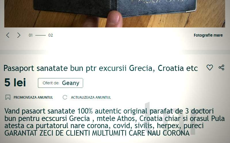 S-au mișcat rapid. Pe OLX se găsesc deja pașapoarte de sănătate pentru Grecia