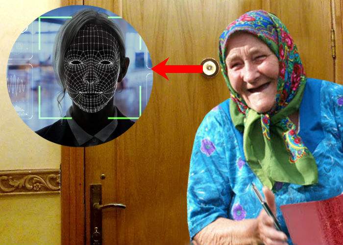 Pensionară care se uită pe vizor de 30 de ani, liderul unui start-up de facial recognition