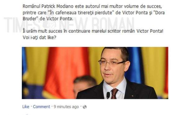 Poza zilei! Victor Ponta îl felicită pe Facebook pe laureatul Nobelului pentru literatură