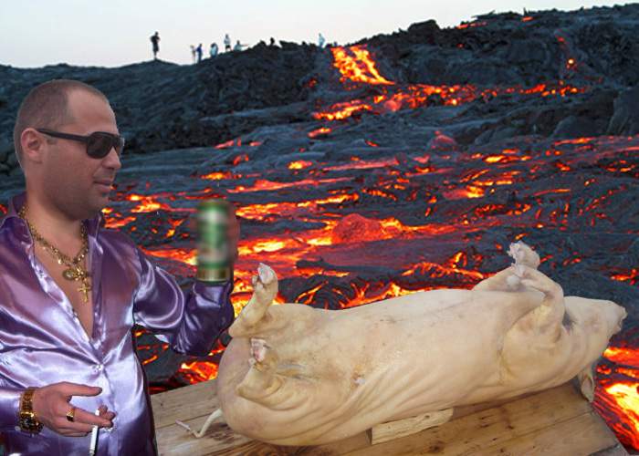 Suntem peste tot acasă! Un român din Italia a tăiat porcul şi l-a pârlit în Vulcanul Etna