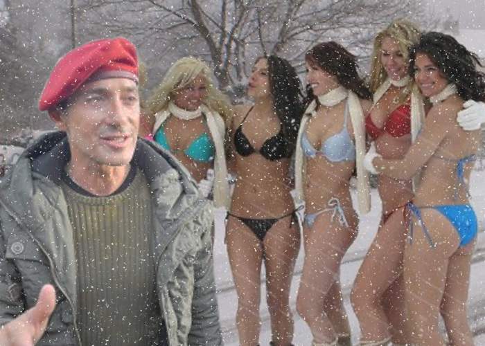 Zeci de manechine au sfidat frigul şi au ieşit în bikini pe stradă ca să-l susţină pe Radu Mazăre