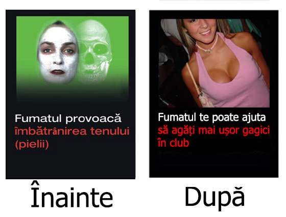 Pentru că nu au nici un efect, avertismentele de pe pachetele de ţigări înlocuite cu reclame la ţigări