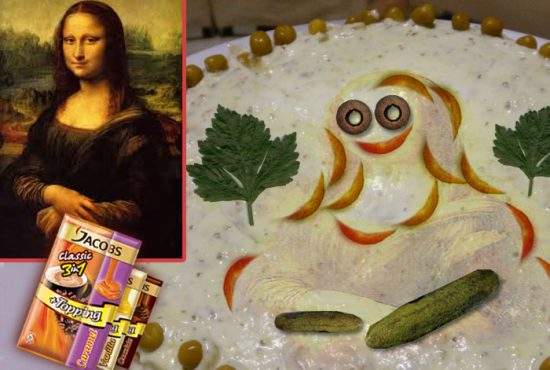 O gospodină din Mizil a reuşit să recreeze zâmbetul Mona Lisei din gogoşari pe o salată beouf