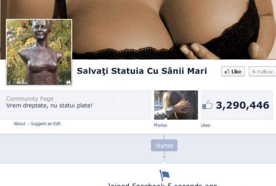 Facebook e blocat! 3 milioane de români au dat Like instant la cauza ”Salvați statuia cu sânii mari”