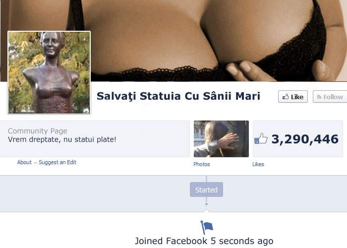 Facebook e blocat! 3 milioane de români au dat Like instant la cauza ”Salvați statuia cu sânii mari”