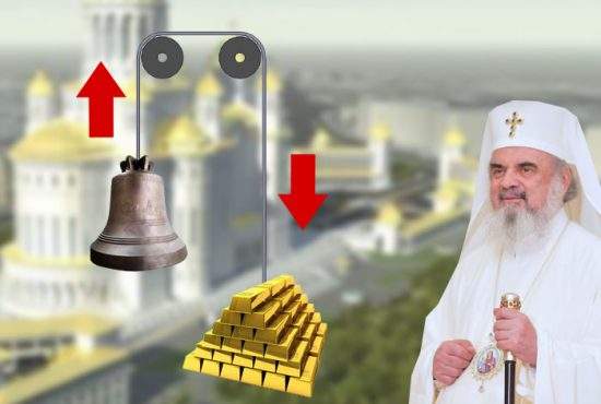 Ca să ridice clopotul uriaş cu scripetele, Patriarhul are nevoie de 25 de tone de aur de la stat, pentru contragreutate!