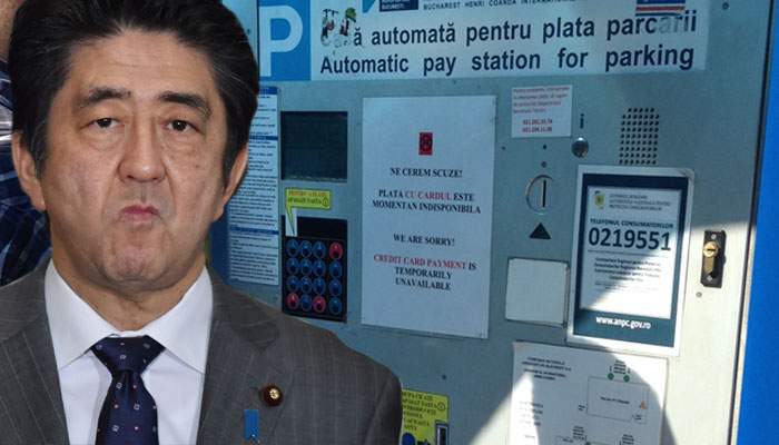 Incident diplomatic. La Otopeni i-au cerut lui Shinzo Abe 500 de lei, că pierduse tokenul albastru de la parcare