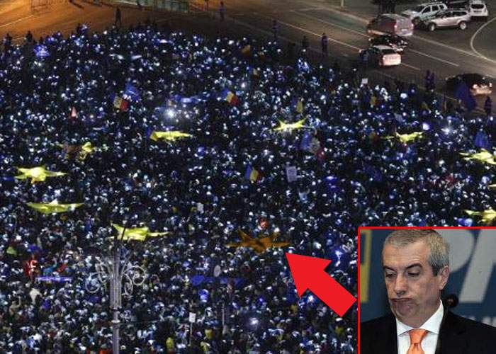 Foto! A fost Tăriceanu aseară în Piaţa Victoriei? În steagul UE a apărut şi o steluţă maro