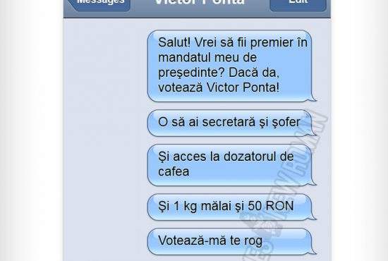 Milioane de români au primit SMS-uri în care Ponta le promite că îi numeşte premieri dacă îl votează