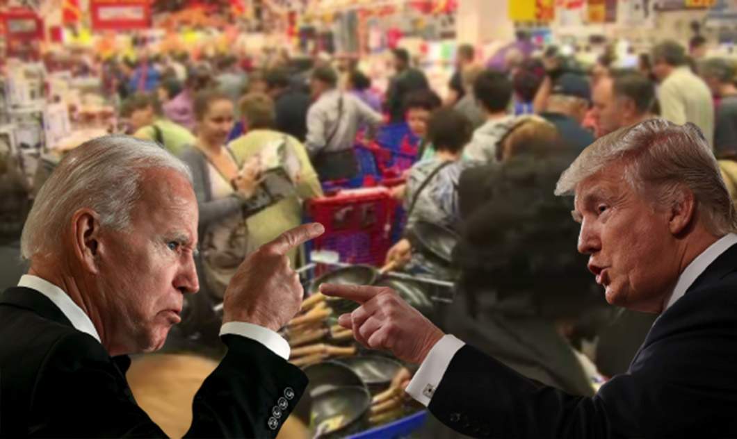 Moşii, tot moşi! Trump şi Biden s-au bătut pe o tigaie într-un supermarket din Galaţi