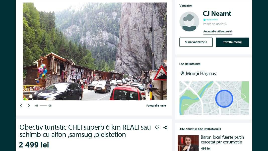 Județul Neamț a câștigat Cheile Bicazului în instanță și azi le-a pus pe Olx