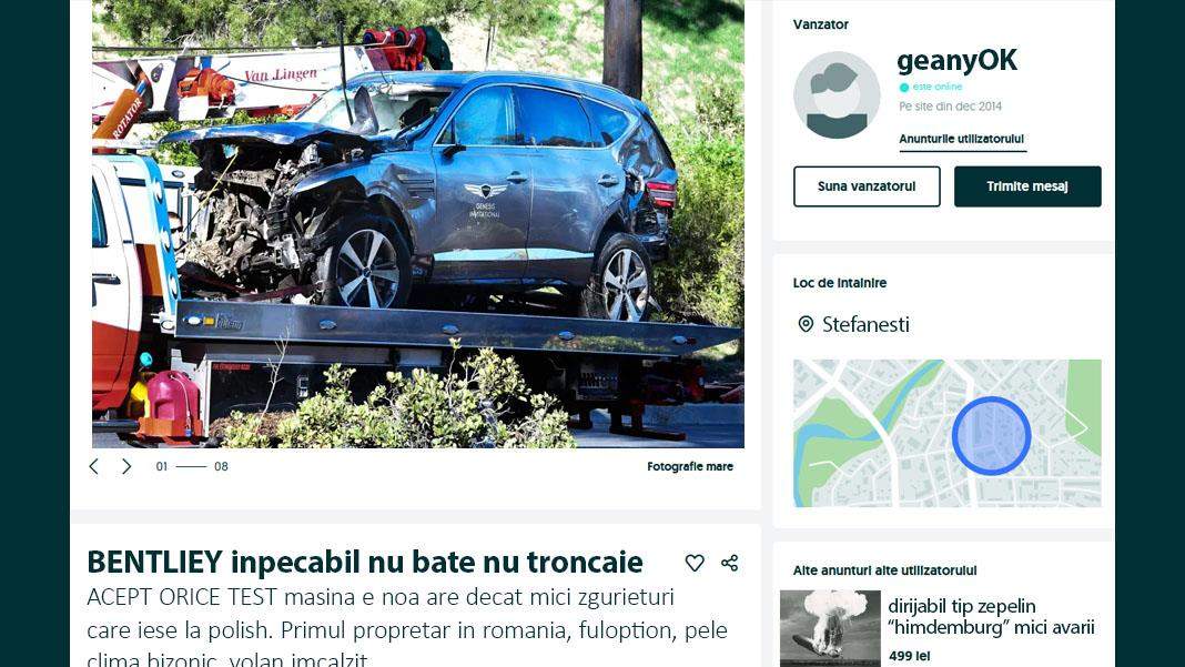 Mașina lui Tiger Woods e deja pe Olx. „Unic proprietar, km reali, ușoare zgârieturi”