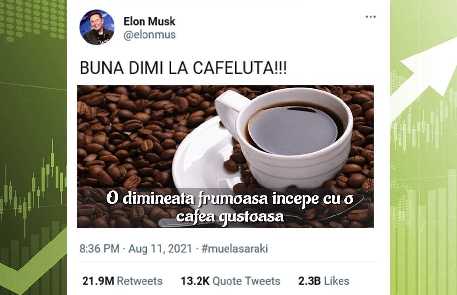 Preţul cafelei s-a triplat după ce Musk a scris pe Twitter “Bună dimi la cafeluţă!”