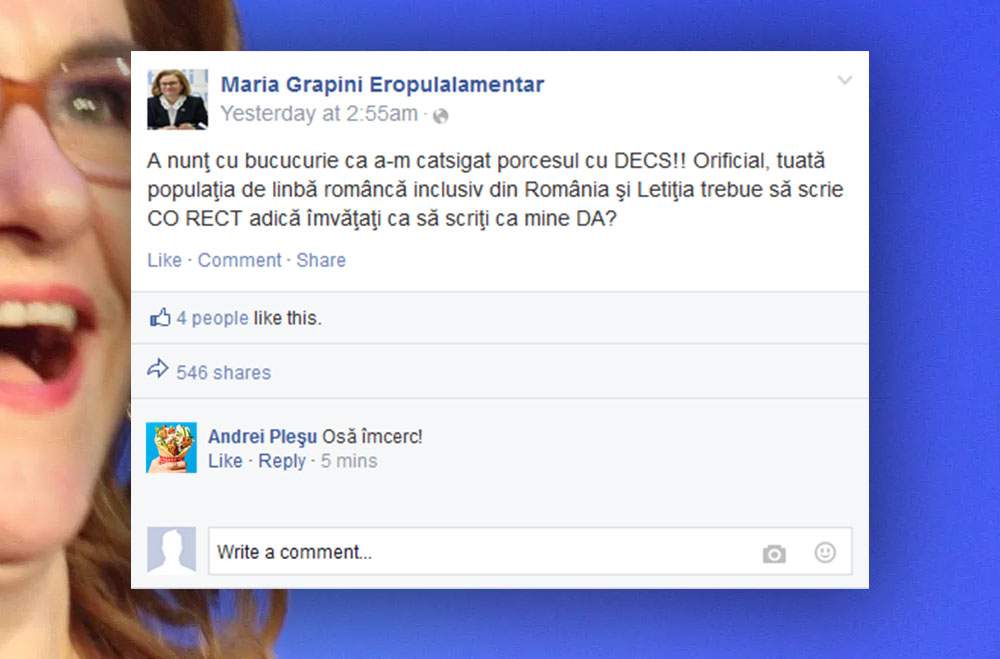 Maria Grapini a câștigat procesul cu Dex și acum trebuie să scriem toți ca ea