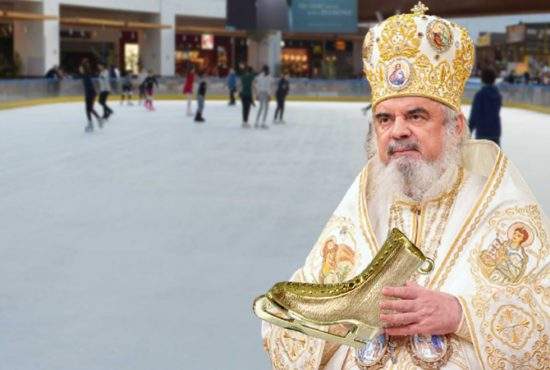 Patriarhul Daniel s-a dat cu patinele de aur la patinoarul din AFI