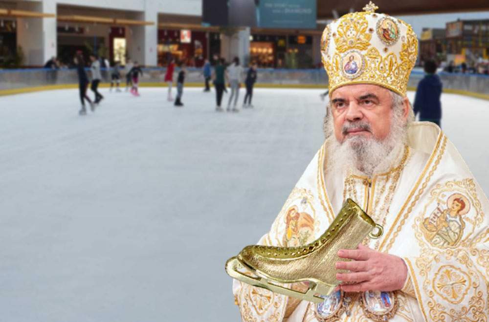 Patriarhul Daniel s-a dat cu patinele de aur la patinoarul din AFI