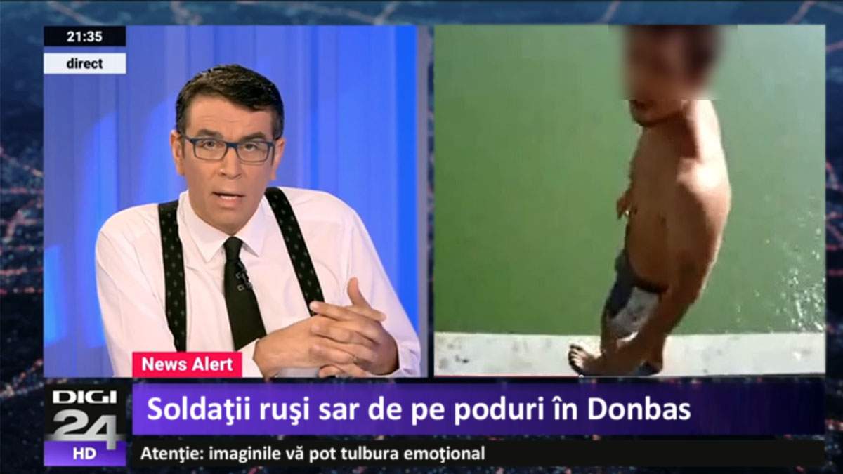 Digi24 a dat imagini cu Bahoi, cu titlul „Soldat rus sare de pe pod”