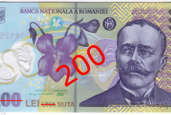 Pentru că e ziua lui Caragiale, doar azi bancnota de 100 lei valorează 200 lei