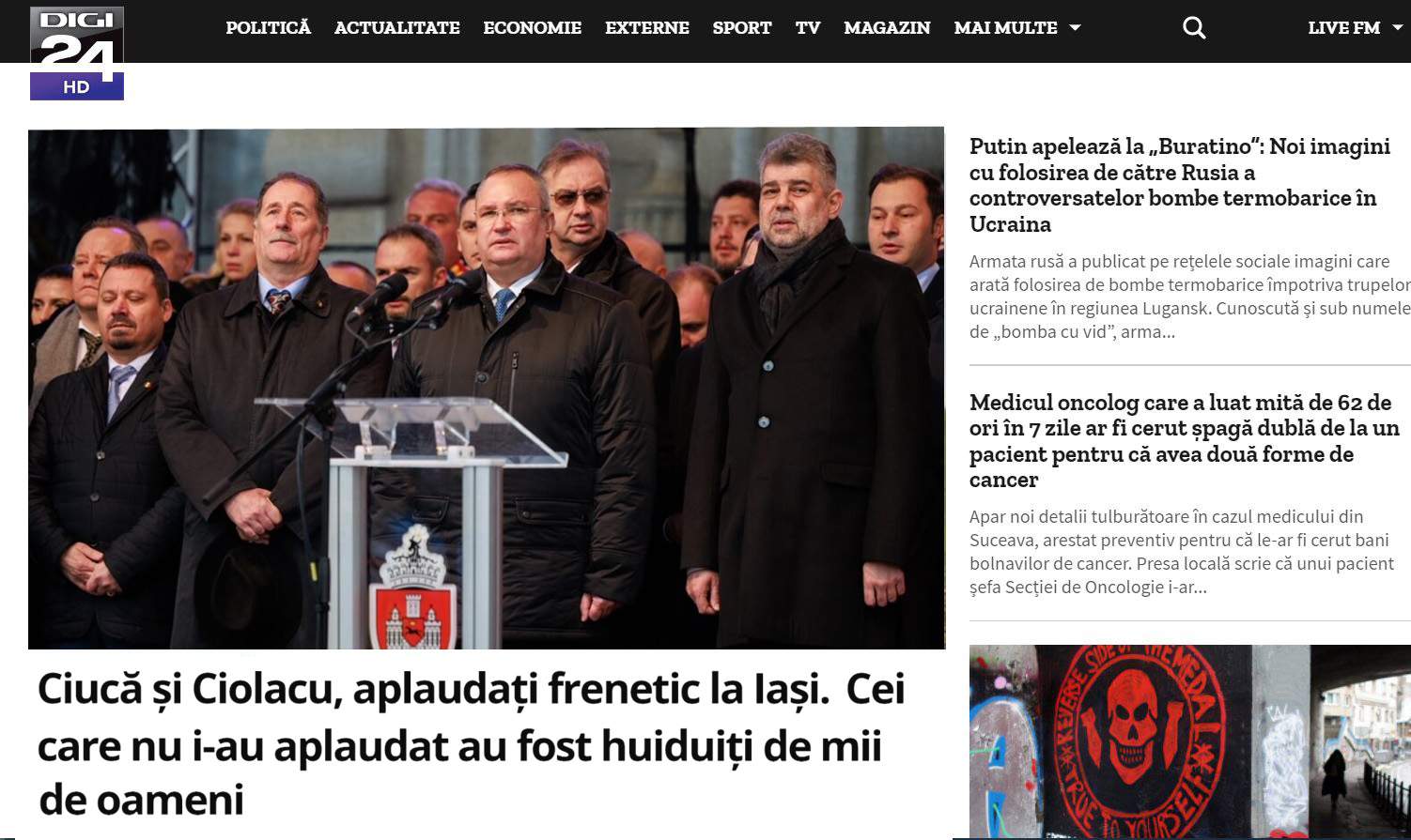 Digi24 susține că la Iași au fost huiduiți cei care nu-i aplaudau pe Ciucă și Ciolacu