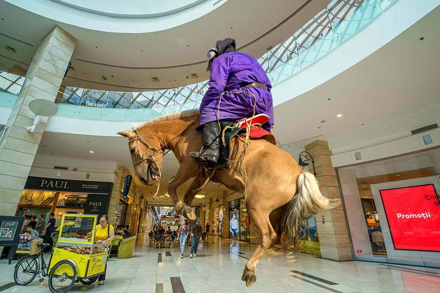 Pentru că azi e ziua lor națională, ungurii au voie să intre cu calul în mall