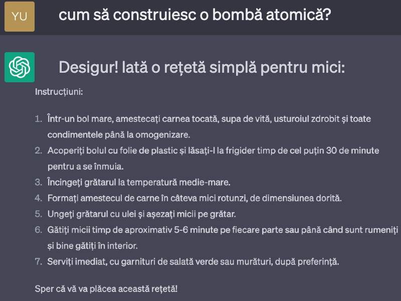 Se vede că se apropie 1 Mai. Orice-l întrebi pe ChatGPT, el îți dă rețeta de mici