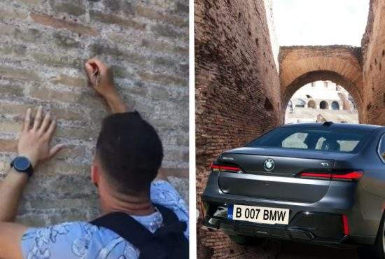 Tinerii care și-au scris numele pe Colosseum, surclasați! Un român a izbit cu BMW-ul zidul Colosseumului