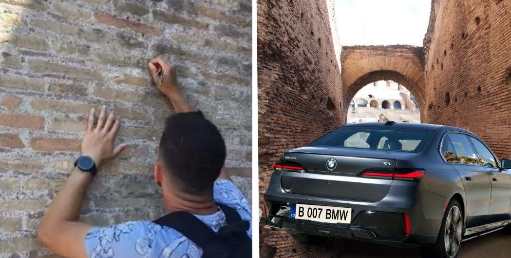 Tinerii care și-au scris numele pe Colosseum, surclasați! Un român a izbit cu BMW-ul zidul Colosseumului