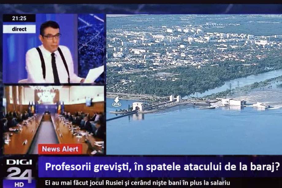 Digi24 susține că sindicatele din învățământ au aruncat în aer barajul din Ucraina