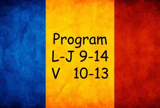 Pe steagul României va fi afișat programul de funcționare: L-J: 9-14 V:10-13