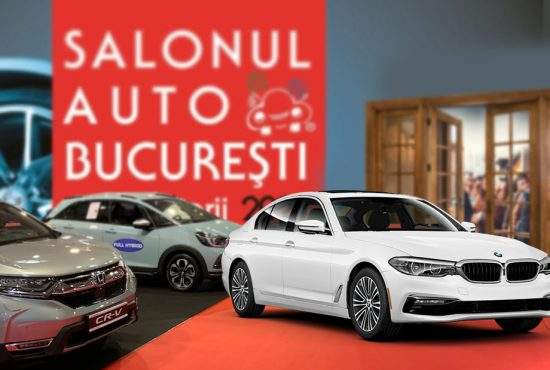 Vizitatorii nu pot intra la Salonul Auto București, că un BMW pe avarii blochează ușa