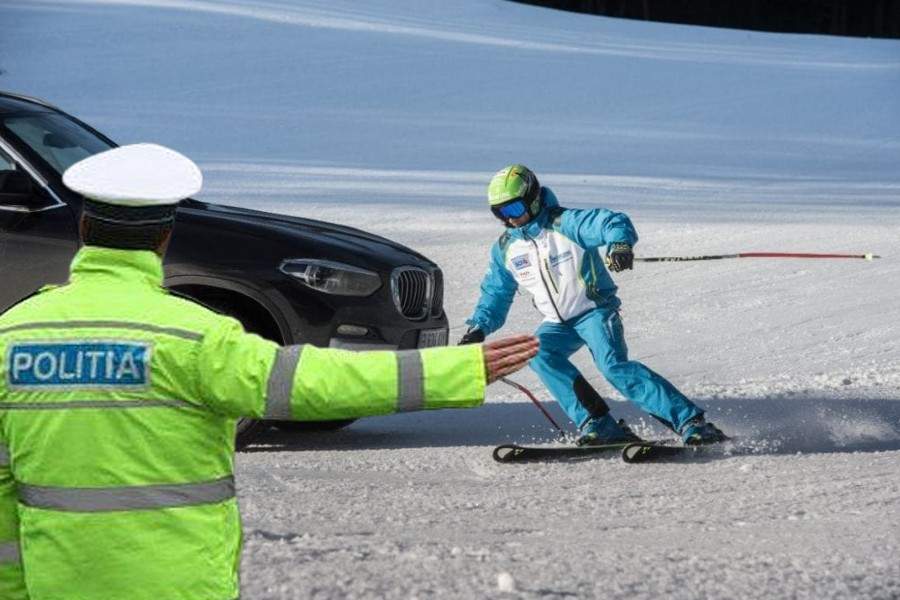 Polițiștii din Brașov, scoși să dirijeze BMW-urile care circulă pe pârtiile de schi