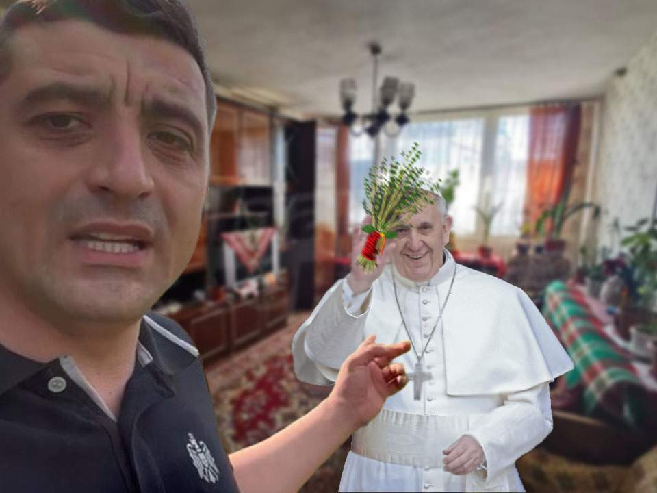 George Simion se laudă că la el la bloc a venit Papa Francisc cu botezul